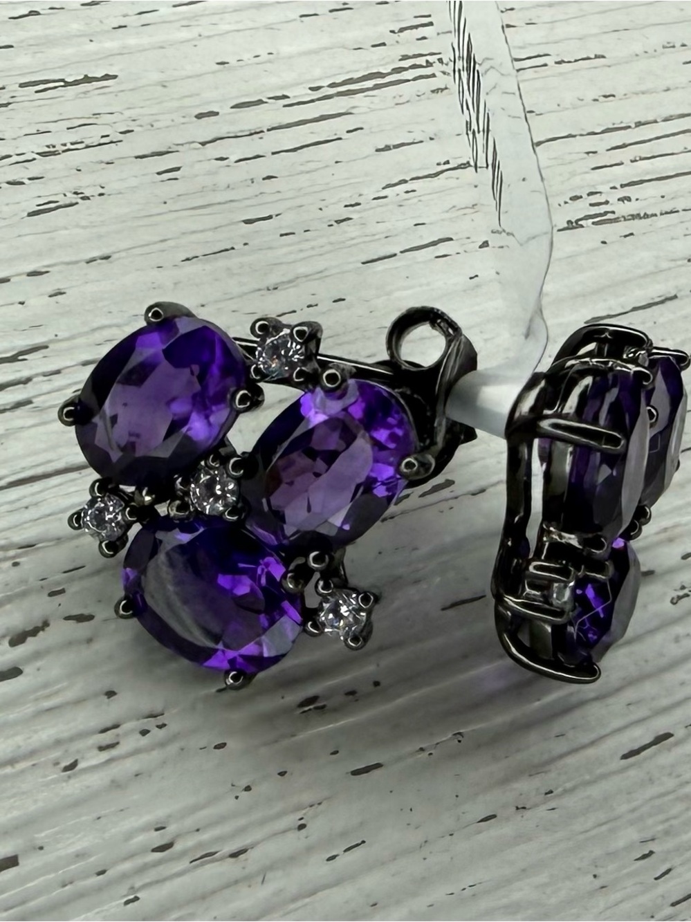 Genuine Amethyst & White Topaz Earrings